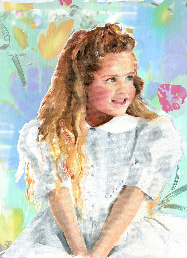 Painting of a Girl in a White Lacey Dress  Painting by Greta Corens