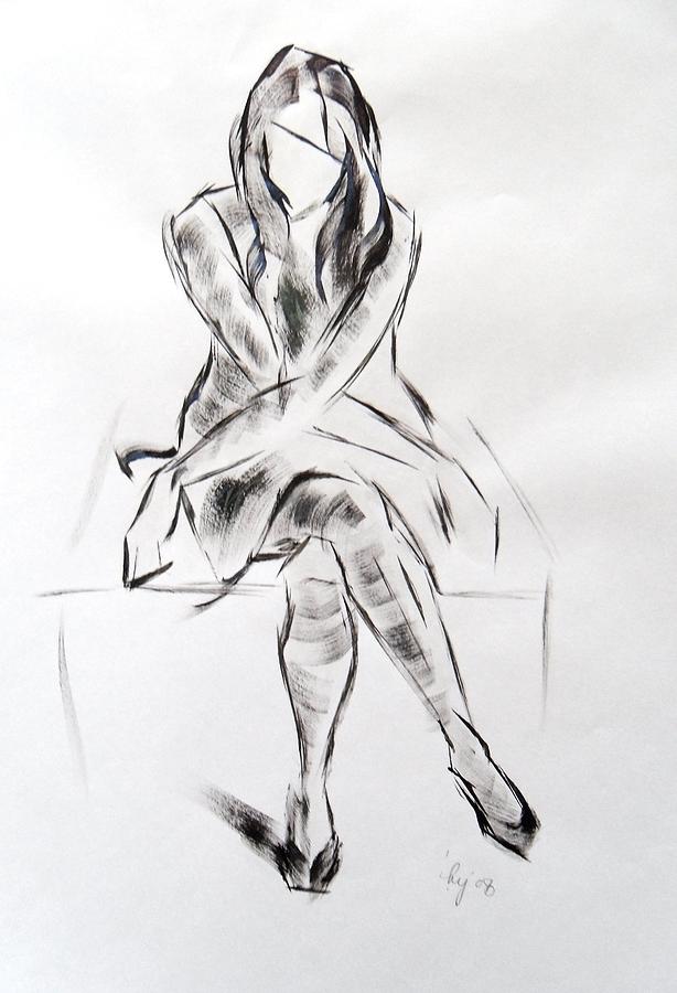 Girl in dress sitting Painting by Mike Jory