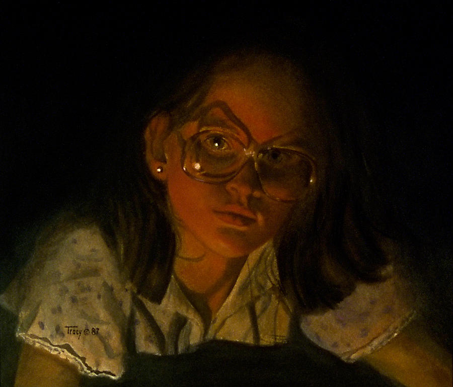 Girl In Glasses In Candlelight Painting by Robert Tracy