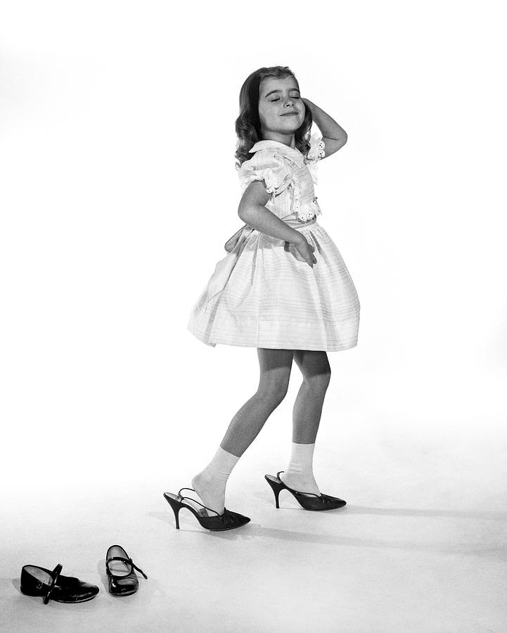 Girl In Moms High Heels, C.1960s Photograph by H. Armstrong Roberts/ClassicStock