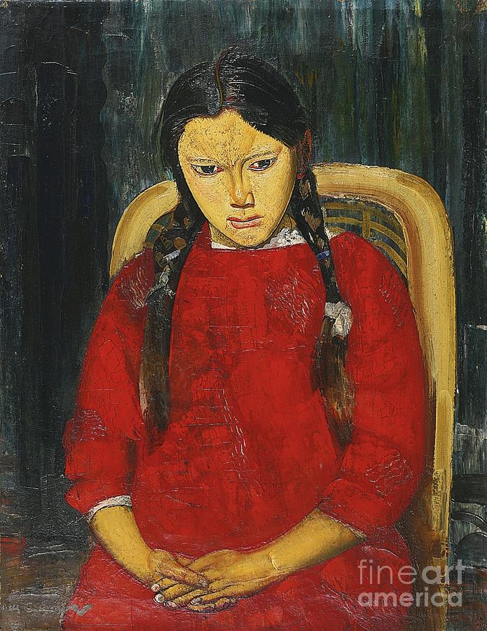 Girl In Red Painting by Celestial Images
