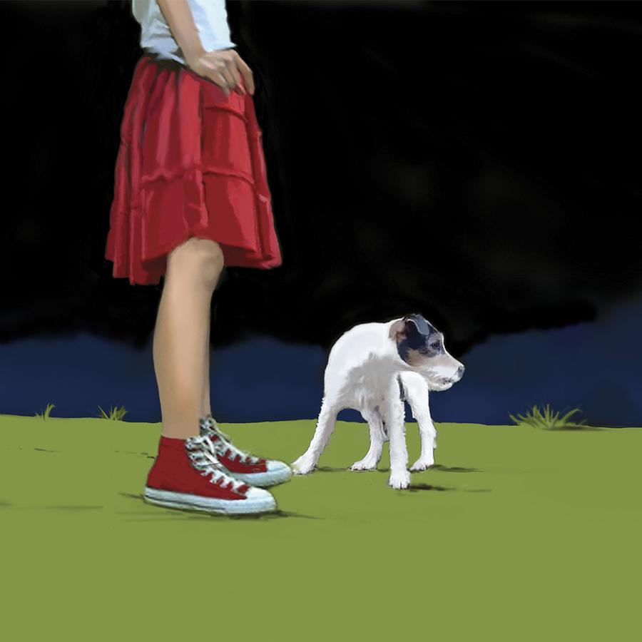 Dog Painting - Girl In Red Skirt by Marjorie Weiss