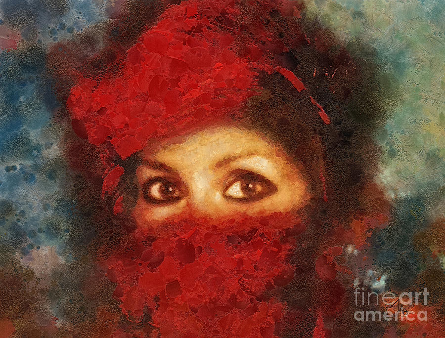 Portrait Painting - Girl in Red Turban by Mo T