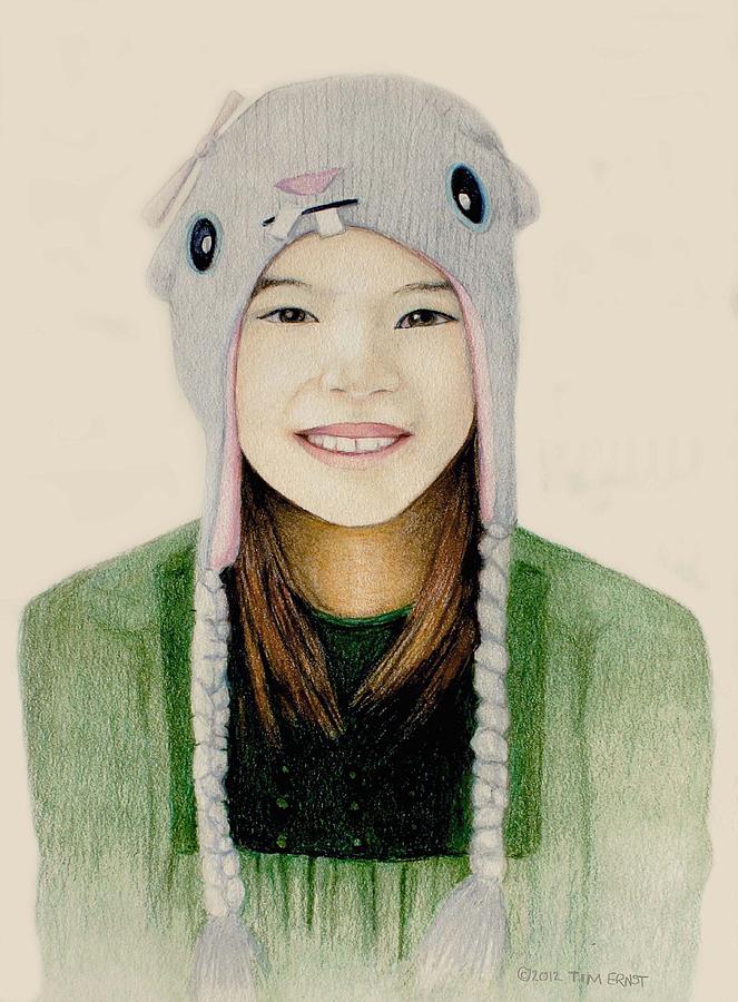 Girl in the rabbit cap Drawing by Tim Ernst