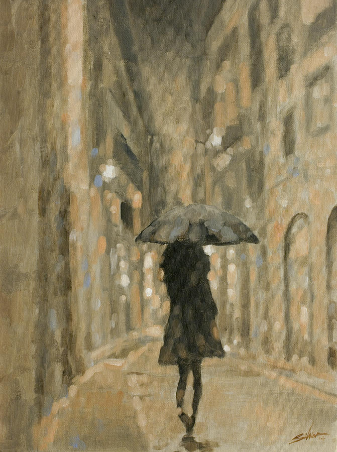 Girl in the rain Painting by John Silver