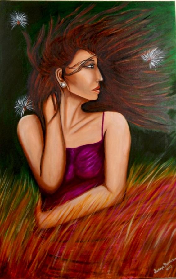 Girl in Wind Painting by Saranya Haridasan