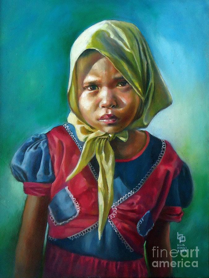 Portrait Painting - Girl in Yellow Bandana by Bong Perez
