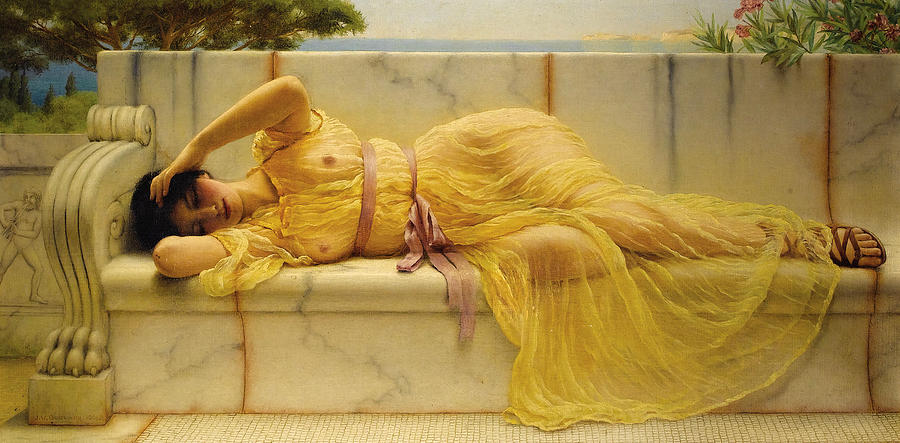 Godward Painting - Girl in Yellow Drapery by John William Godward