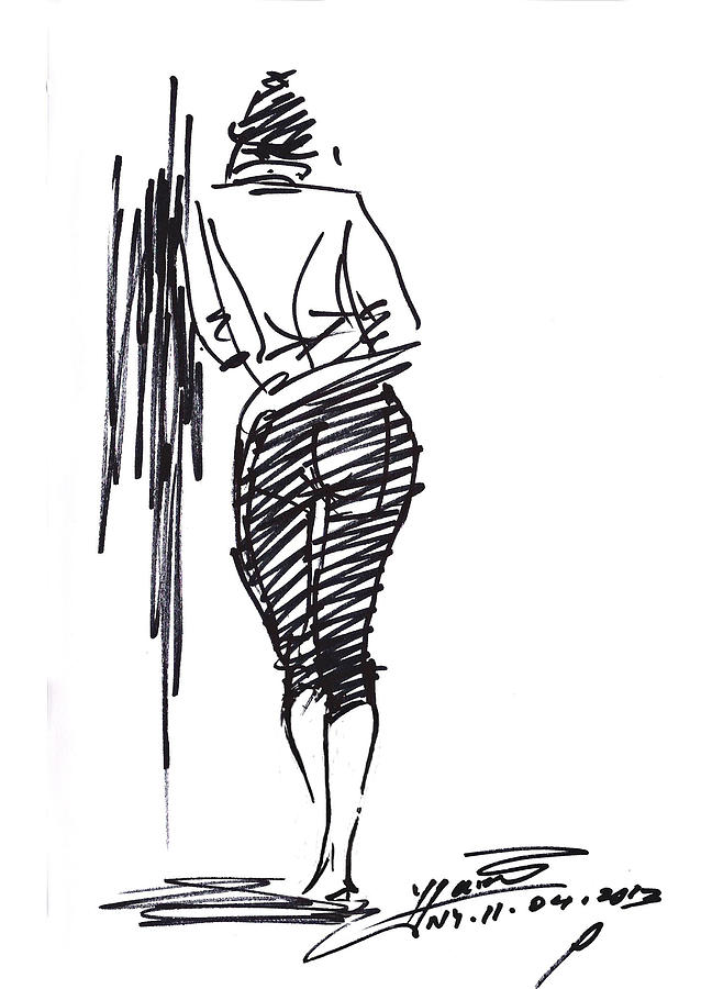 Girl Drawing - Girl Leaning Against Wall by Ylli Haruni