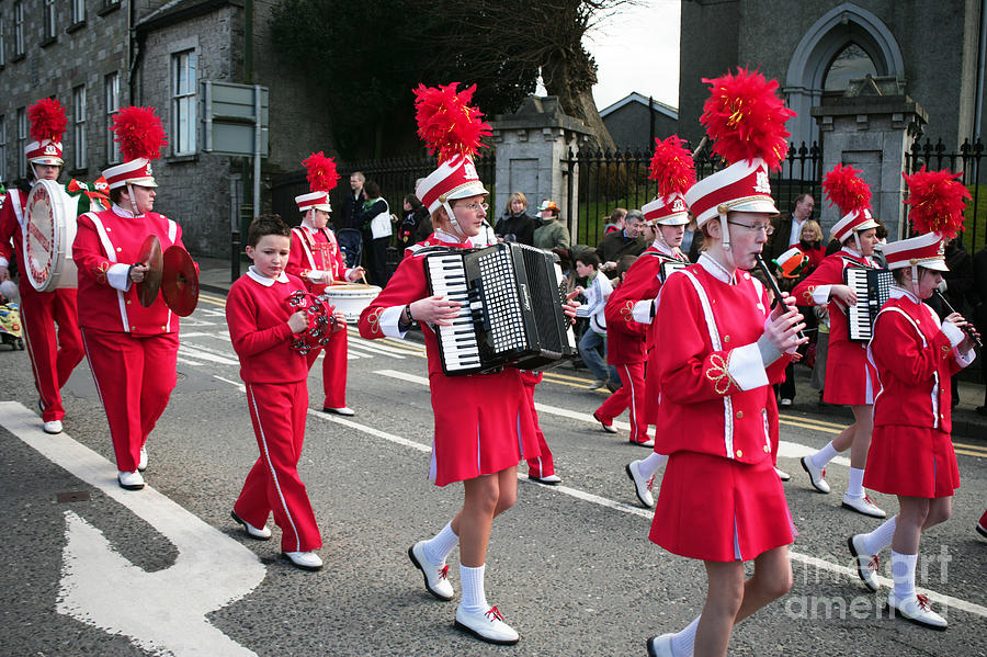 Pipe Photograph - Girl marching band St Patricks Day Parade by Ros Drinkwater