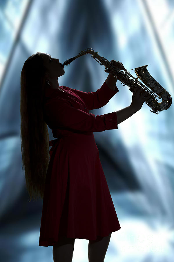 Girl Musician Playing Saxophone in Silhouette Color 3353.02 Photograph by M K Miller