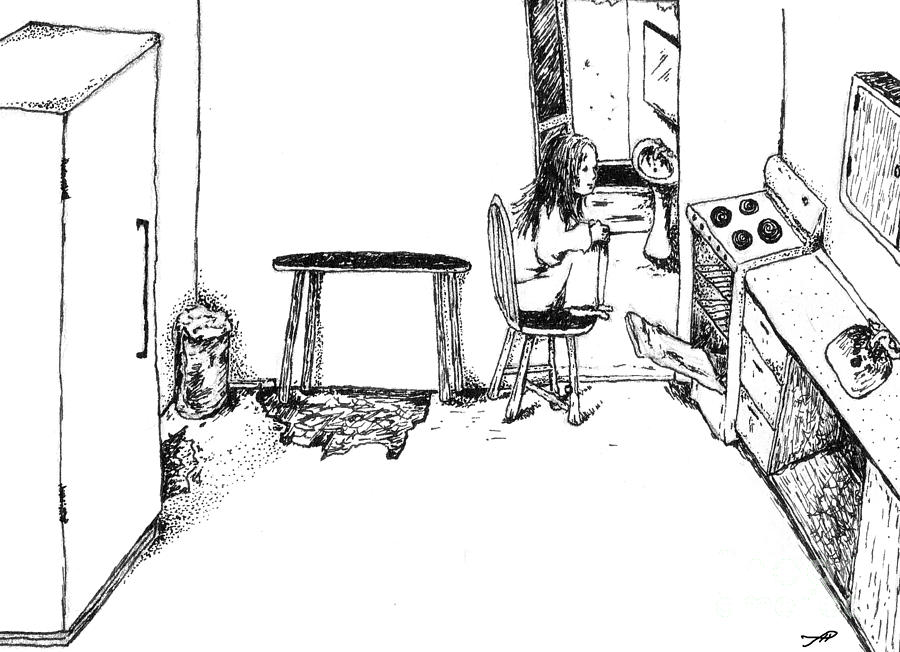 Girl Near A Stove Drawing