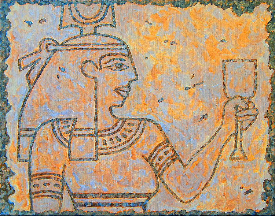 Girl of Egypt on orange stone Painting by Tommy Midyette