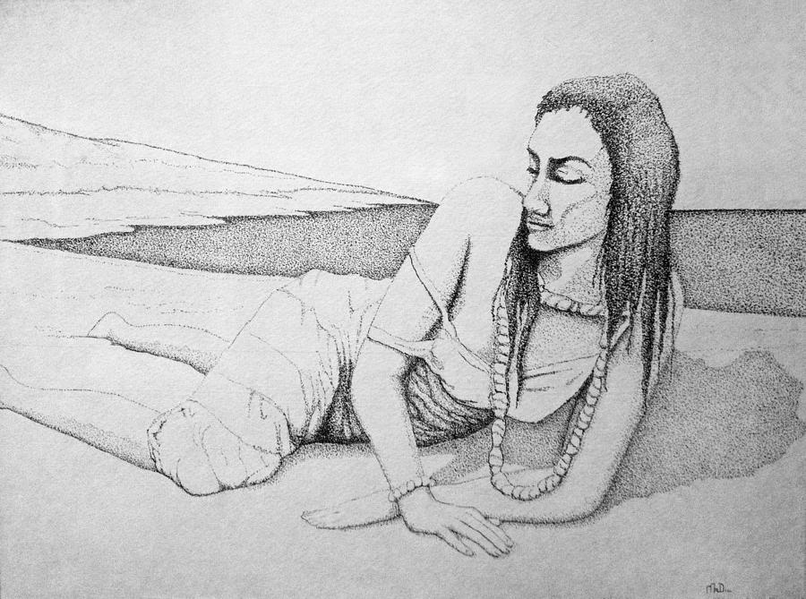 Girl On Beach Drawing by Mr Dill