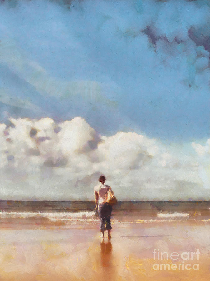 Impressionism Painting - Girl on beach by Pixel Chimp