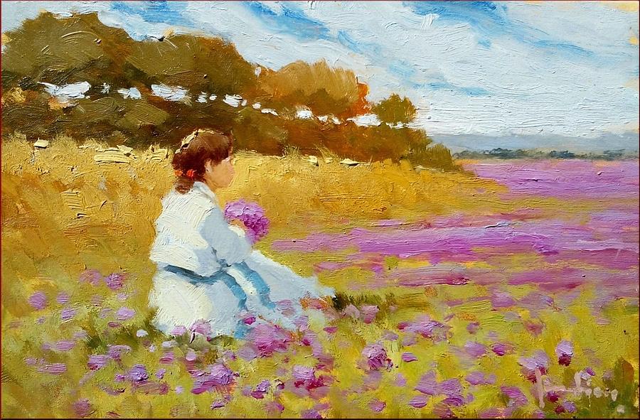 Girl On Flowers Field - Italy Painting by Ernesto Scudiero