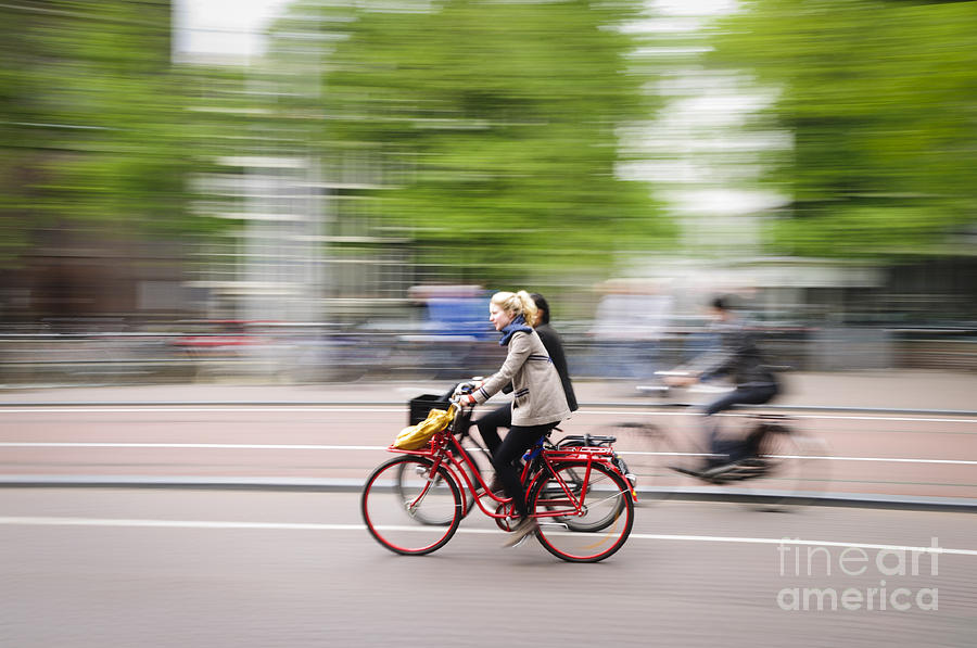 Architecture Photograph - Girl on Red Bicycle by Oscar Gutierrez