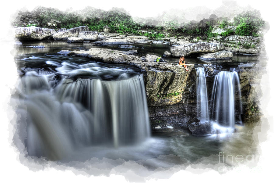 Girl on rock at falls Photograph by Dan Friend