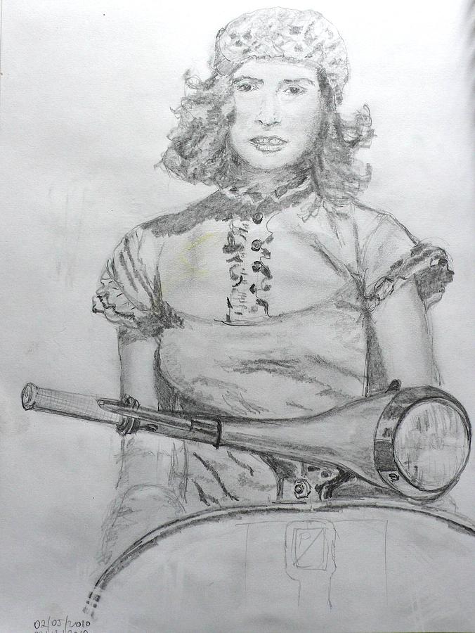 Girl on scooter Drawing by Anna Ruzsan