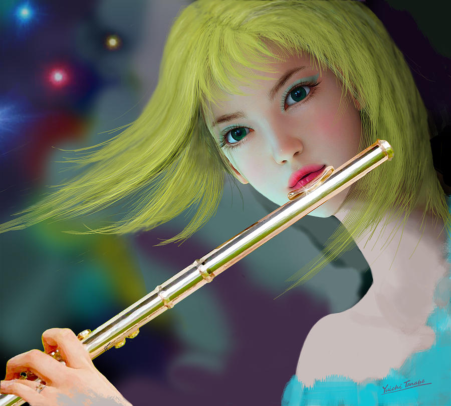 Girl Playing Flute 2 Digital Art by Yuichi Tanabe