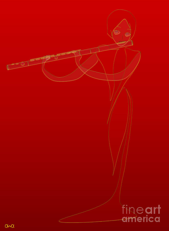 Girl Playing Flute Digital Art