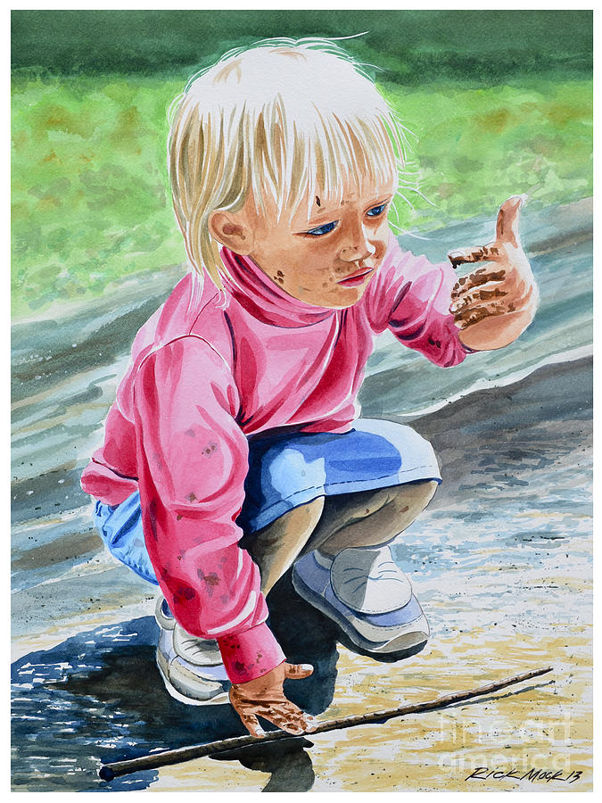 Girl playing in Mud Painting by Rick Mock