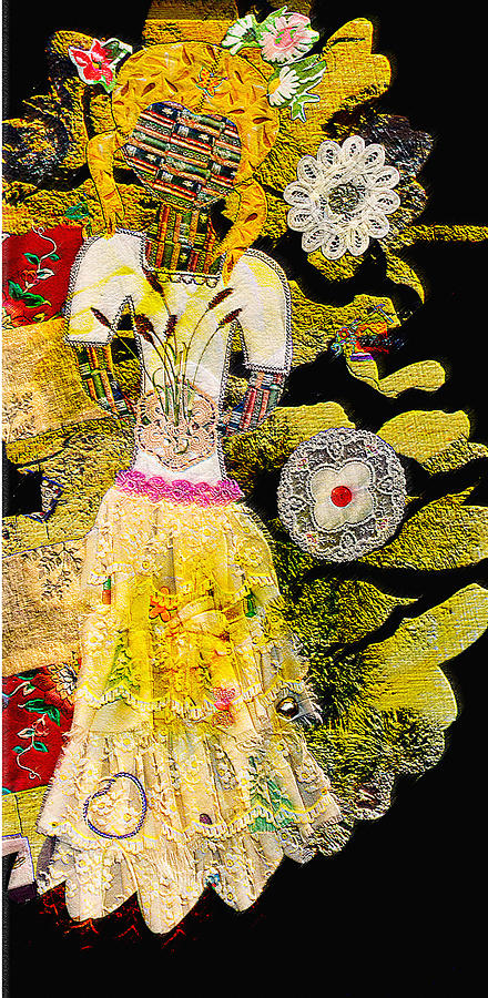 Girl Quilt - Fabric Girl - Nature Girl - Yellow Sunlight Mixed Media by Marie Jamieson