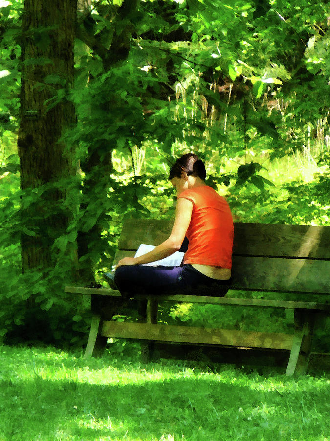 Garden Photograph - Girl Reading in Park by Susan Savad
