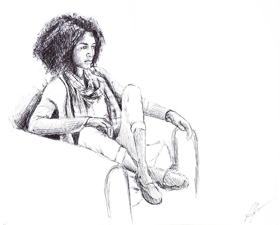 Pen Drawing - Girl Sitting - sketchbook by Lindsey Weimer