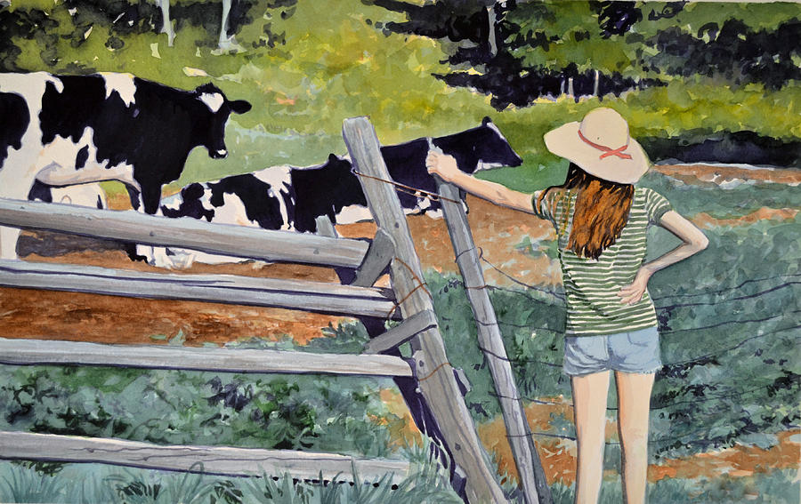 Cows Painting - Girl Talk by Thomas Stratton Cows Painting - Girl Talk by Thomas Stratton