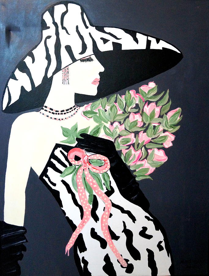 Girl That Loves Pink  Art Deco Painting by Nora Shepley