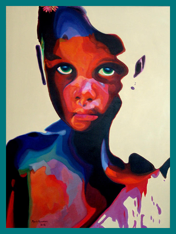 Abstract Painting - Girl W/Green Eyes-SOLD by MarvL Roussan