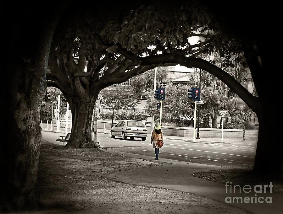 Tree Photograph - Girl walk in park. by Willinda Swart