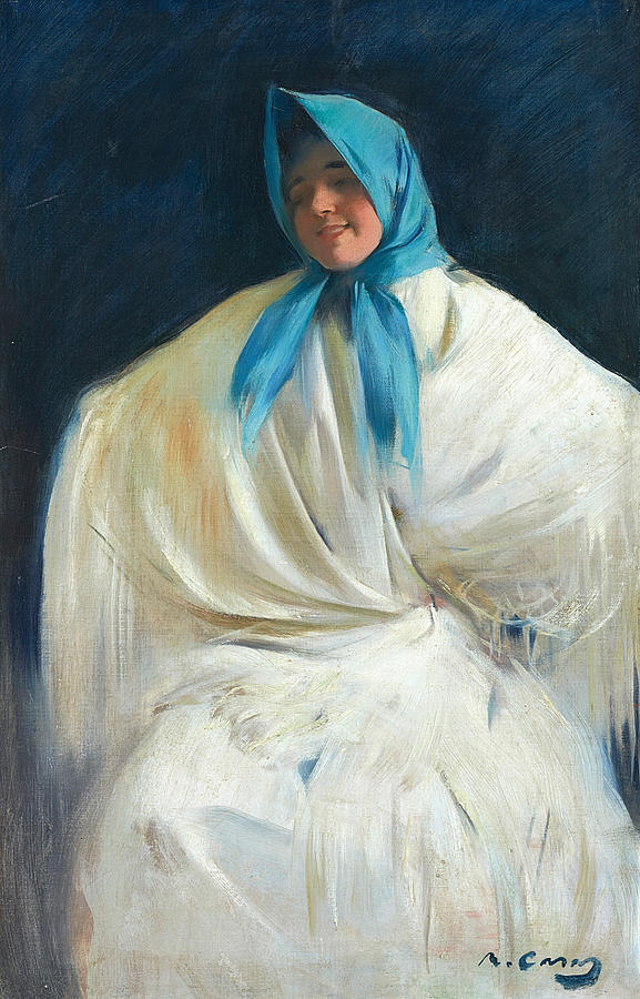 Girl with a Blue Scarf Painting by Ramon Casas