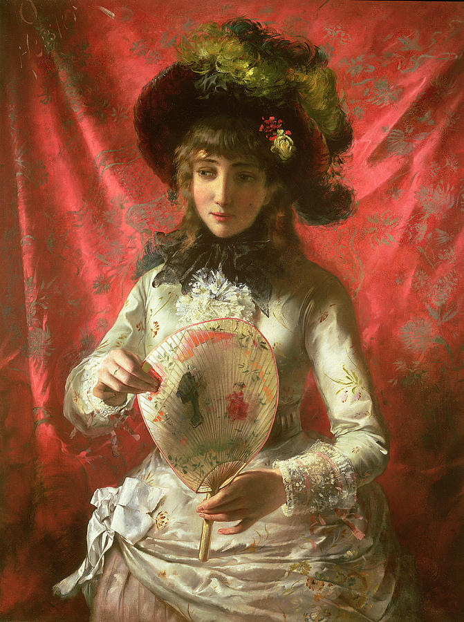 Portrait Painting - Girl with a Fan by Otto Hessler