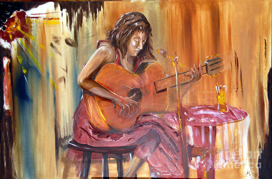 Girl With A Guitar Painting by James Lavott