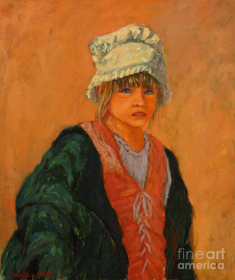 Girl with a hat Painting by Monica Elena