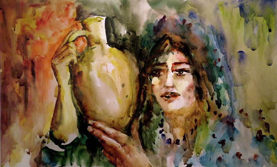 Girl with a Jug. Painting by Faruk Koksal