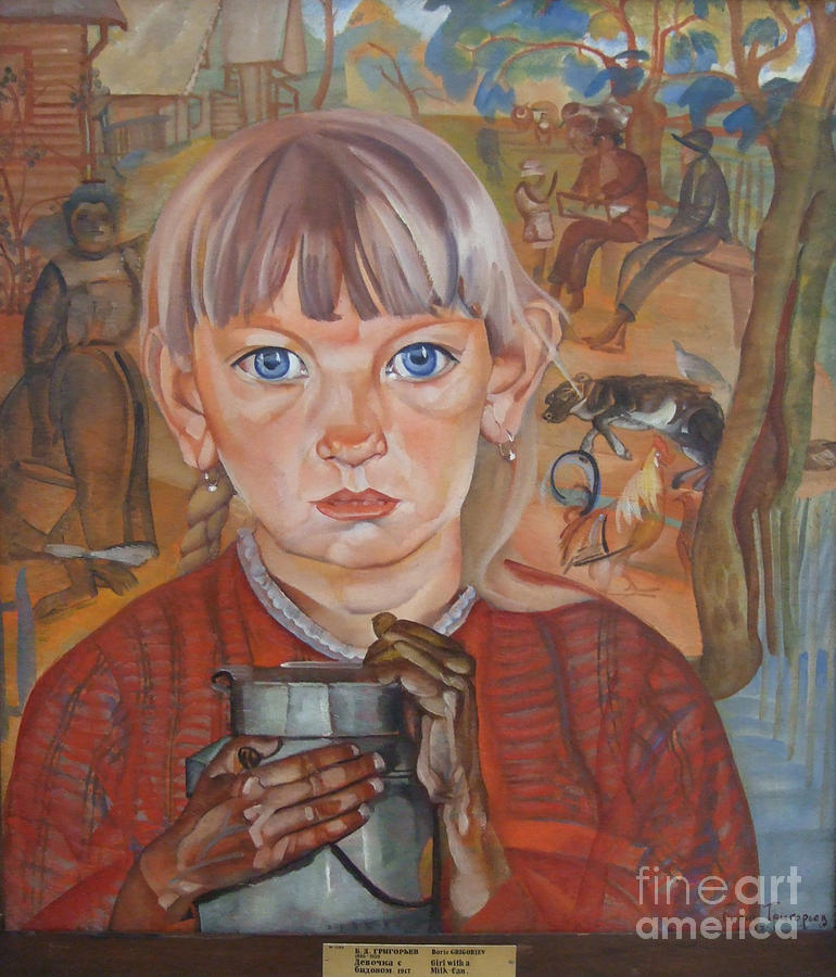 Girl with a Milk Can Painting by Celestial Images