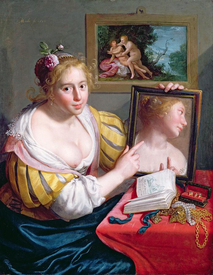 Book Painting - Girl With A Mirror, An Allegory by Paulus Moreelse