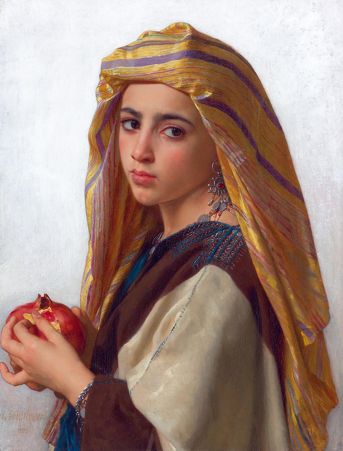 Girl with a pomegranate Painting by William-Adolphe Bouguereau