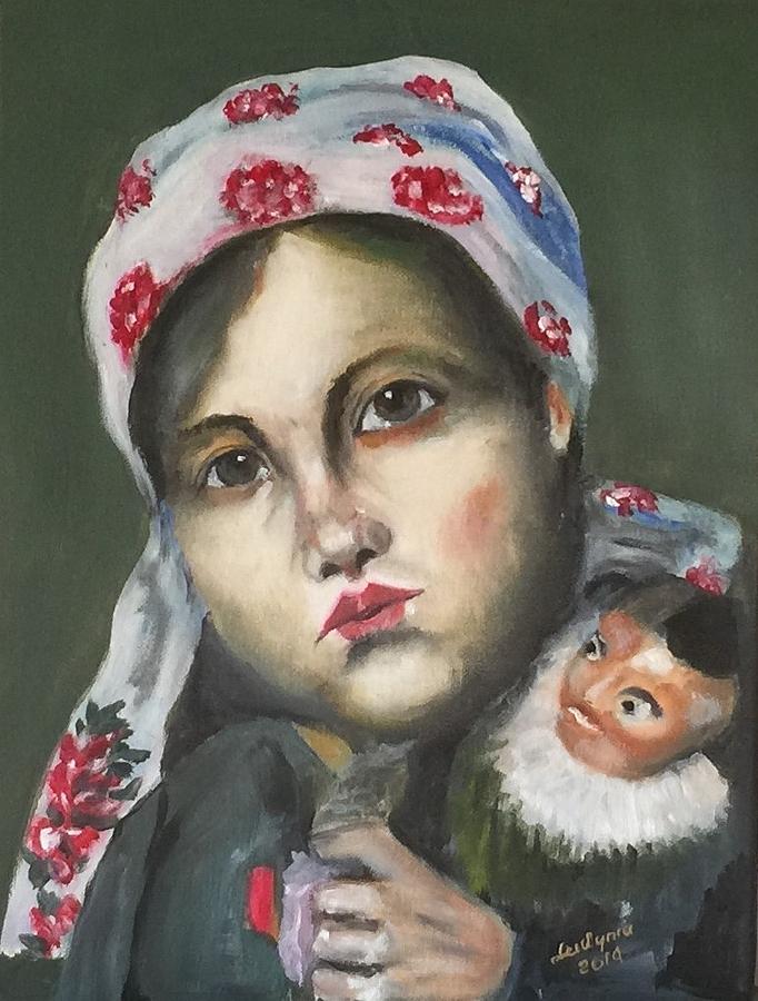 Girl With A Puppet Painting by Ryszard Ludynia