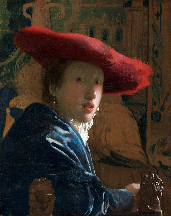 Lion Painting - Girl with a Red Hat by Johannes Vermeer