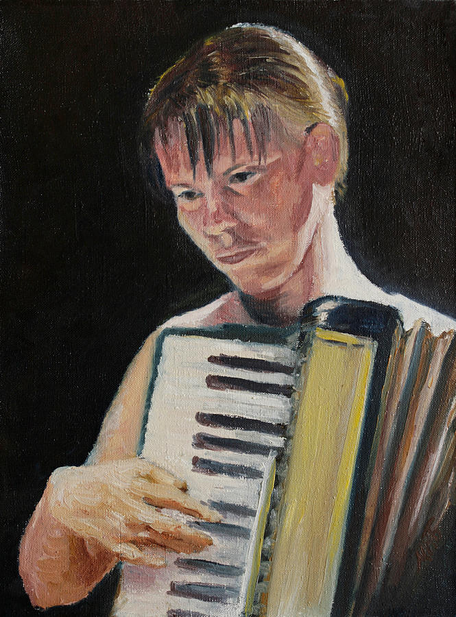 Girl with Accordion Painting by Masha Batkova