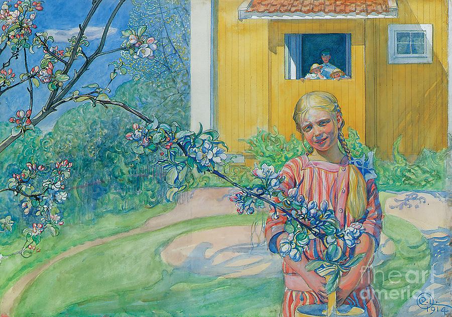 Girl with Apple Blossom Painting by Carl Larsson