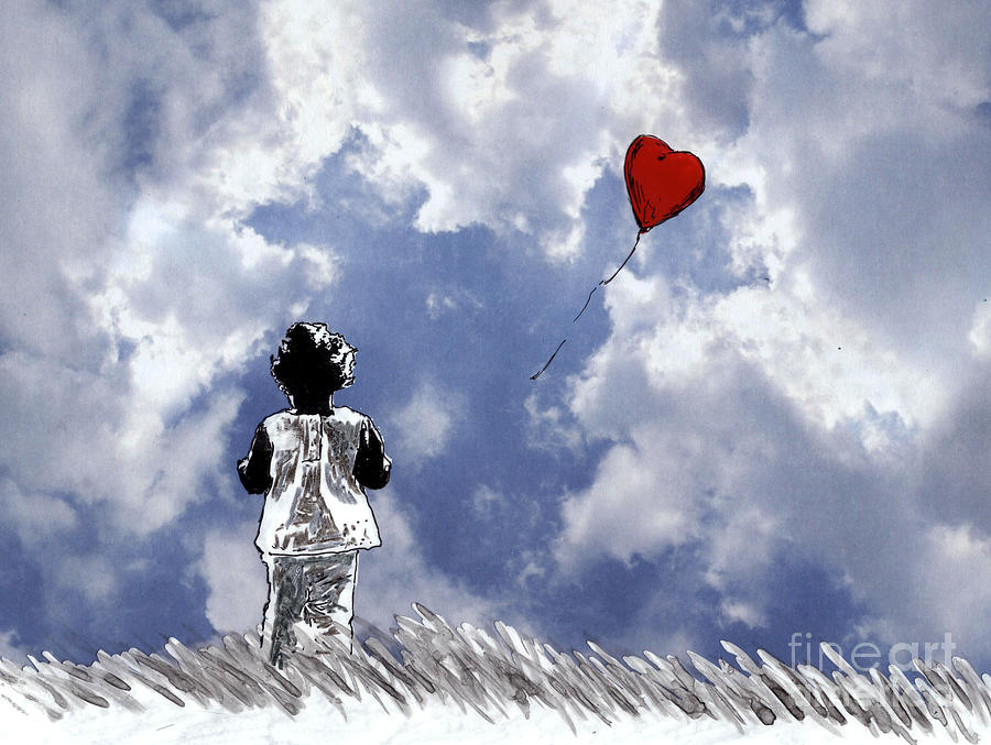 Girl with balloon 2 Mixed Media by Jason Tricktop Matthews