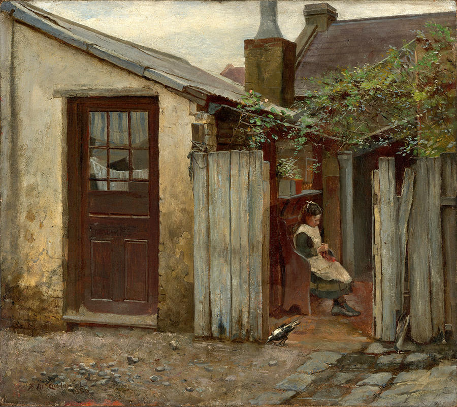 Frederick Mccubbin Painting - Girl with bird at the King Street bakery by Frederick McCubbin