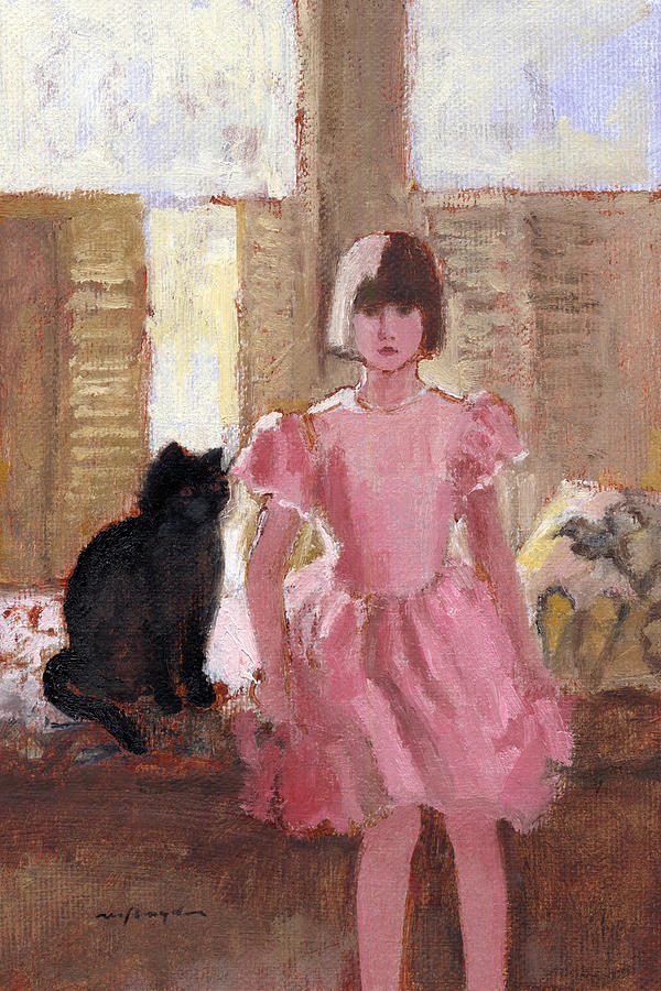 Girl with Black Cat Painting by J Reifsnyder