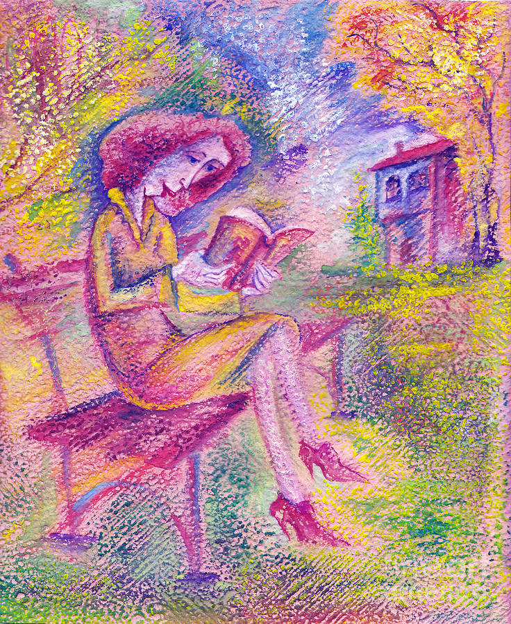 Tree Painting - Girl with book by Milen Litchkov