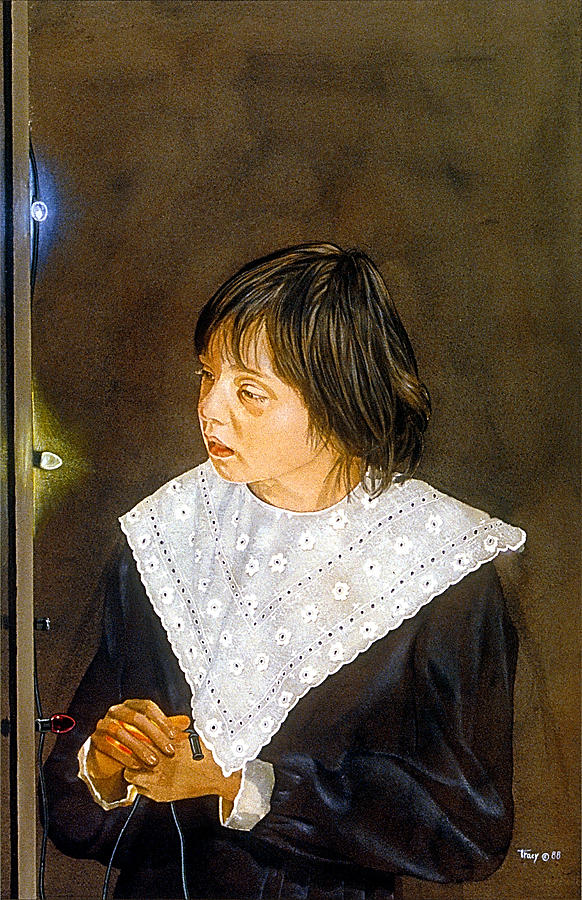 Girl with Christmas Lights Painting by Robert Tracy